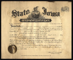 State of Iowa Osteopathy Certificate, Howard Ambrose Graney